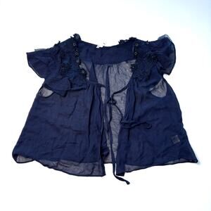 Willow and‎ Clay Women's Large Sheer Top Blouse Navy Blue Floral